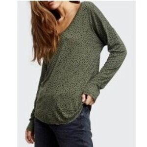 Rails Colby Top Women's Olive Green Mini Spotted Linen Blend Long Sleeve Size S